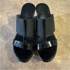 Contesa Italian Shoe Maker Elegant Black Women's Wedge Sandals Size 7.5